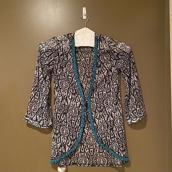 V By Eva Black White Beaded  Kimono Size Large - Picture 8 of 11